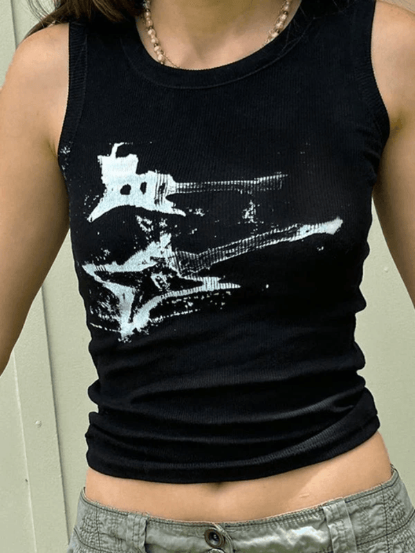 Guitar Ribbed Cropped Tank Top - AnotherChill