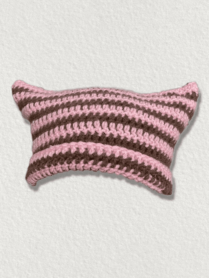 Hand Made Horn Detail Striped Knitted Hat - AnotherChill