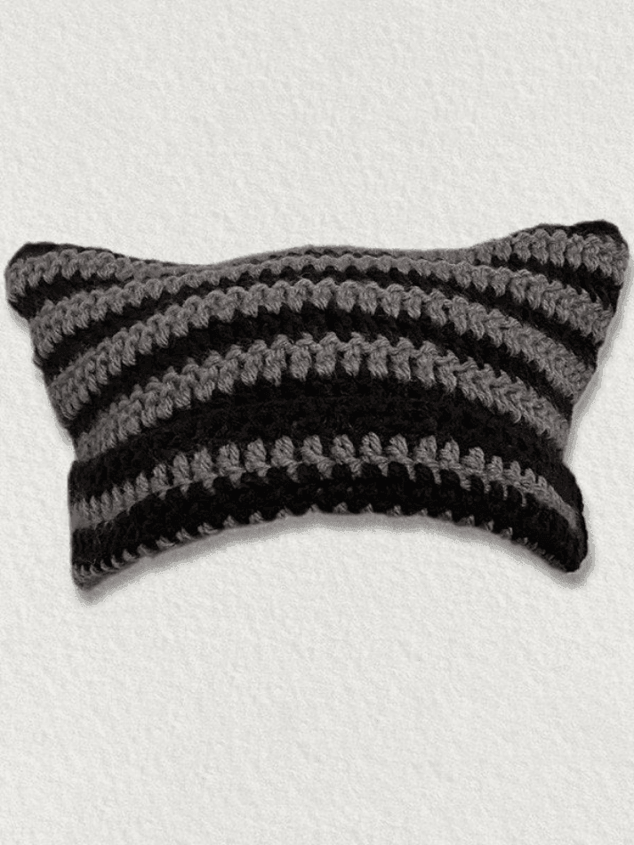 Hand Made Horn Detail Striped Knitted Hat - AnotherChill