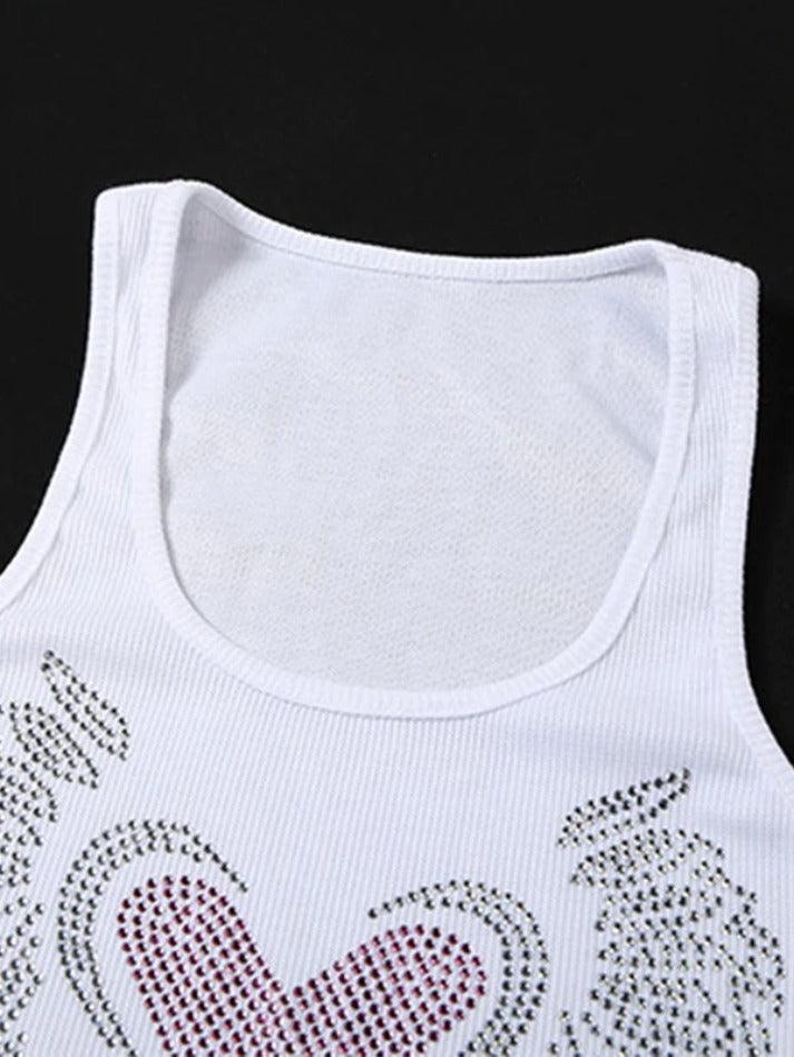 Heart Rhinestone U Neck Crop Tank Top - AnotherChill