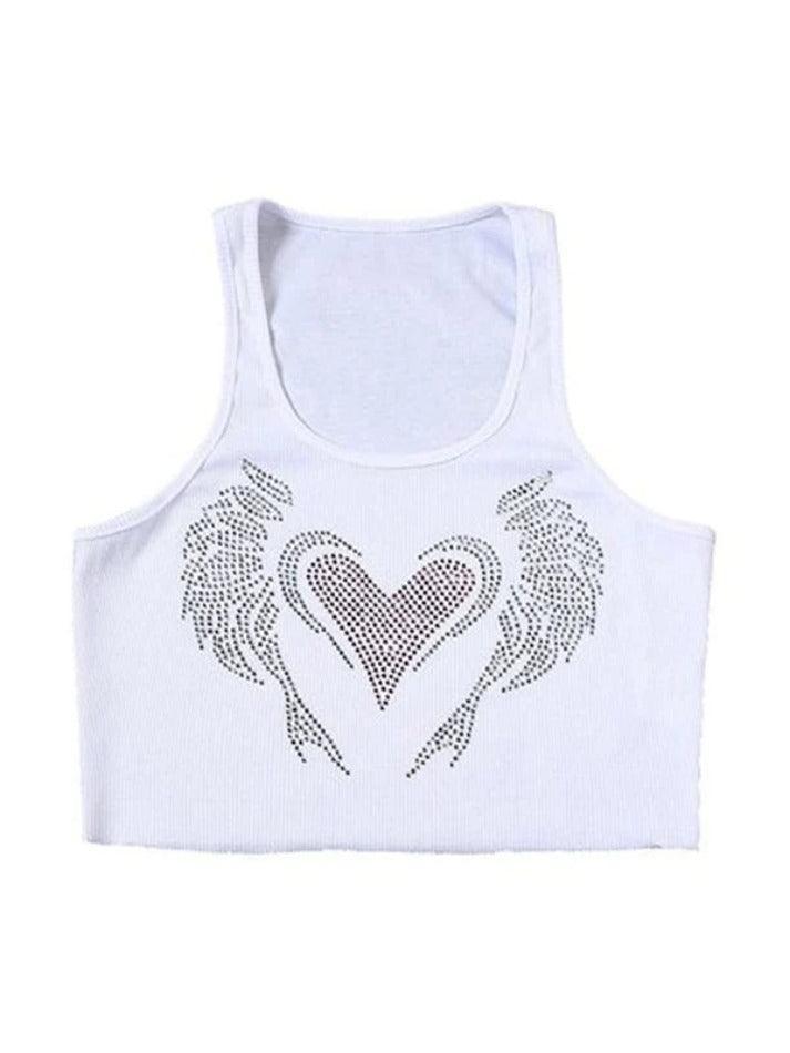 Heart Rhinestone U Neck Crop Tank Top - AnotherChill