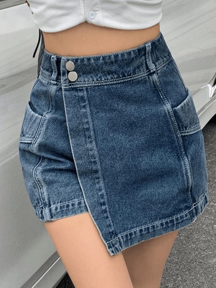 High Waist Irregular Denim Shorts - AnotherChill