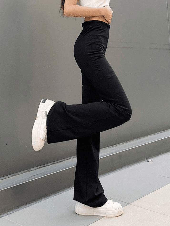 High Waist Solid Flare Leg Pants AnotherChill