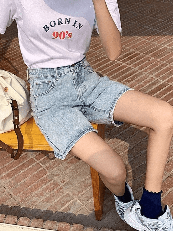 High Waist Straight Leg Denim Shorts - AnotherChill