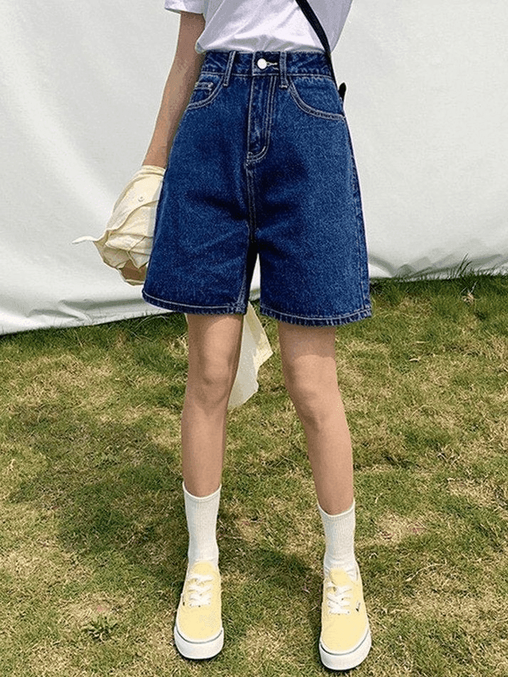 High Waist Straight Leg Denim Shorts - AnotherChill