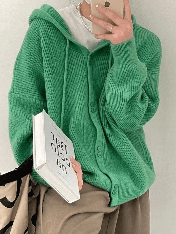 Hooded Button Front Knit Cardigan - AnotherChill