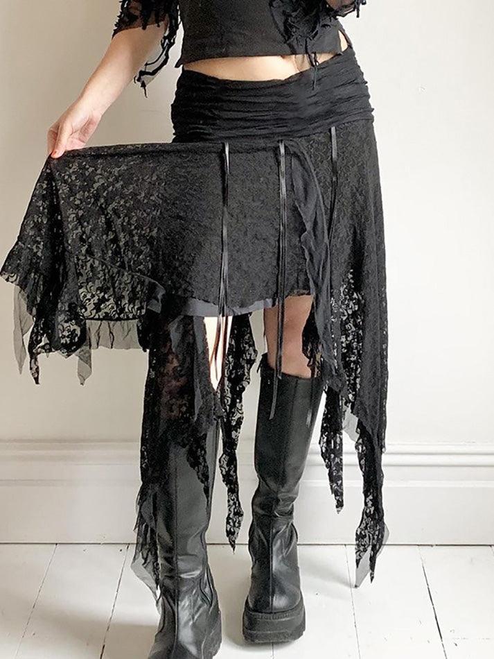 Irregular Hem Design With Wavy Edge Lace Splicing Skirts - AnotherChill