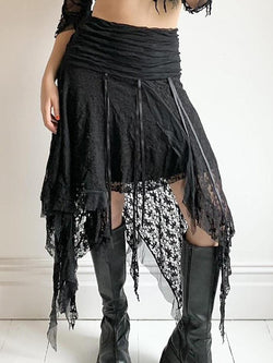 Irregular Hem Design With Wavy Edge Lace Splicing Skirts - AnotherChill