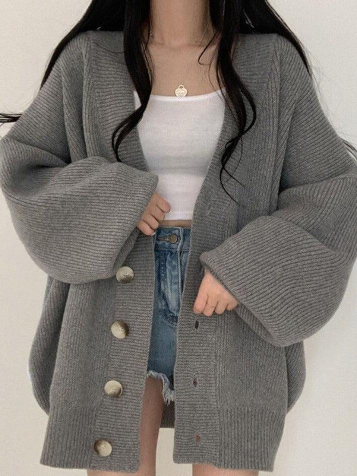 Knitted Button Down Long Cardigan - AnotherChill