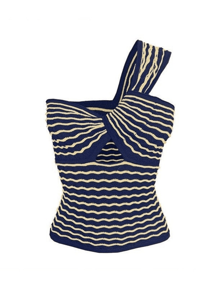 Knitted Stripe One Shoulder Tank Top - AnotherChill