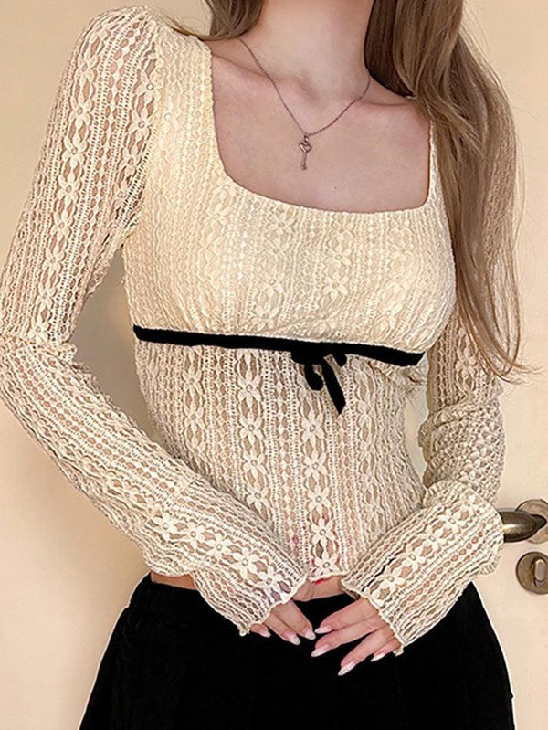 Lace Bow Long Sleeve Tee - AnotherChill