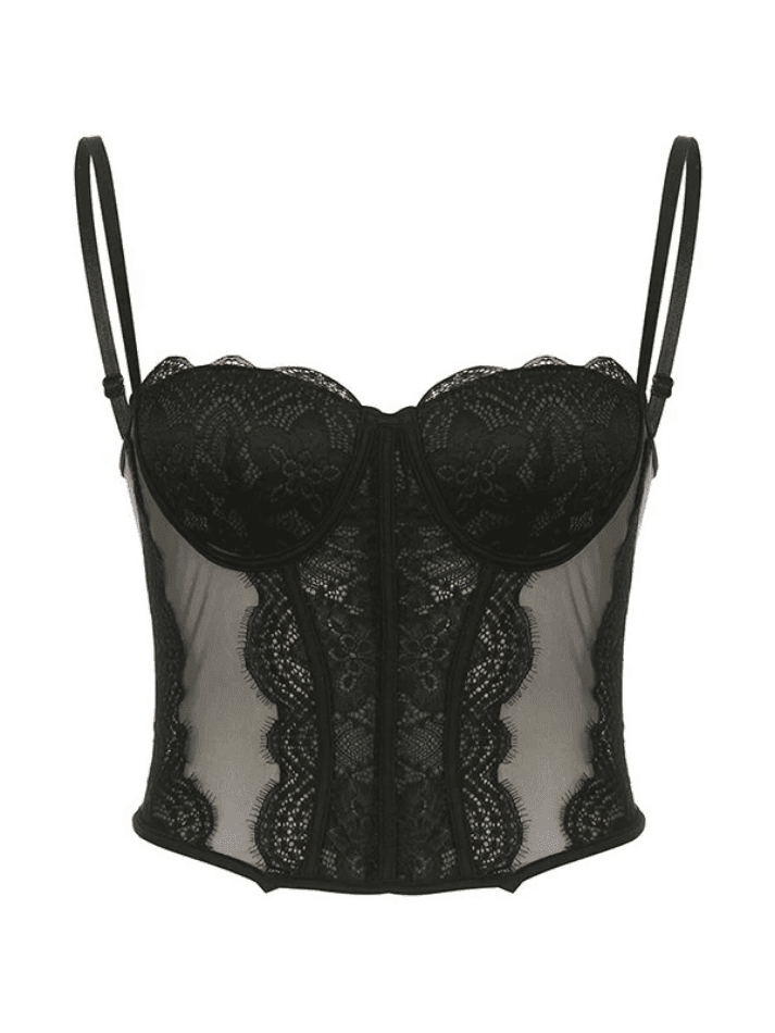 Lace Paneled Mesh Corset Top - AnotherChill