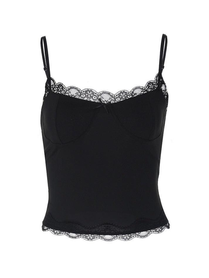 Lace Paneling Black Slim Fit Cami Top - AnotherChill