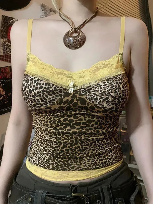 Lace Patchwork Leopard Print Tank Top - AnotherChill