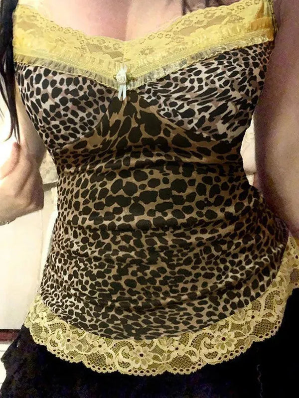 Lace Patchwork Leopard Print Tank Top - AnotherChill