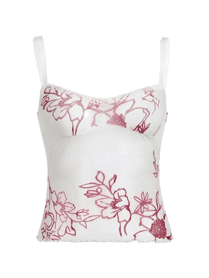 Lace Stitching Mesh Perspective Cami Top - AnotherChill