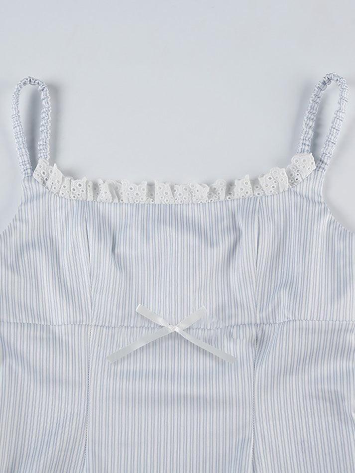 Lace-Trim Bow Accent Striped Slim-Fit Cami Top - AnotherChill