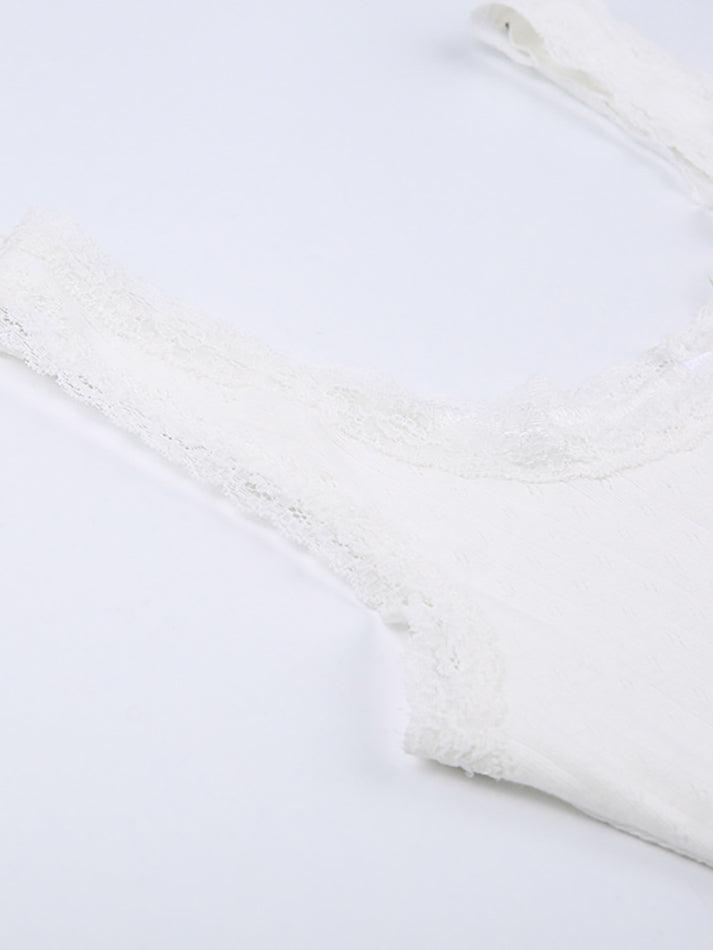 Lace Trim White Cropped Tank Top - AnotherChill