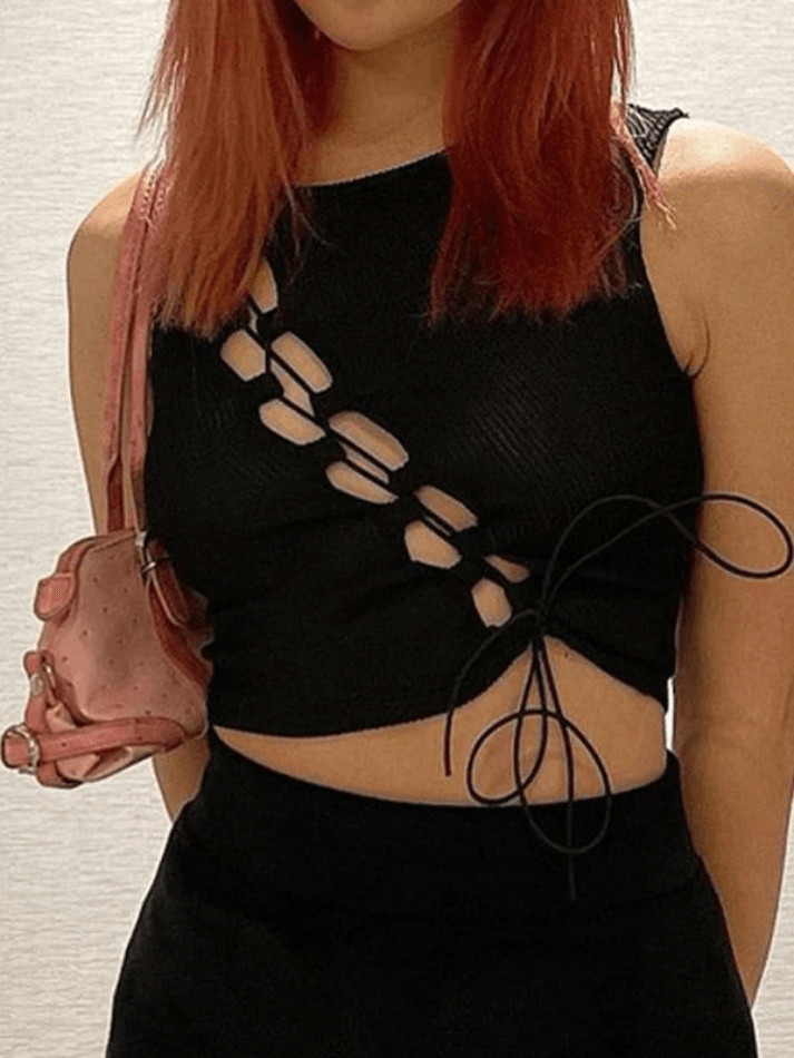 Lace Up Cutout Crop Tank Top - AnotherChill