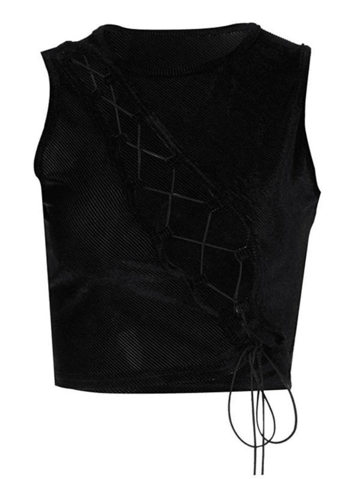 Lace Up Cutout Crop Tank Top - AnotherChill