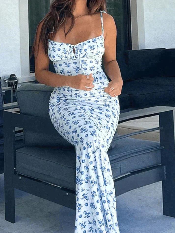 Lace Up Floral Maxi Dress - AnotherChill