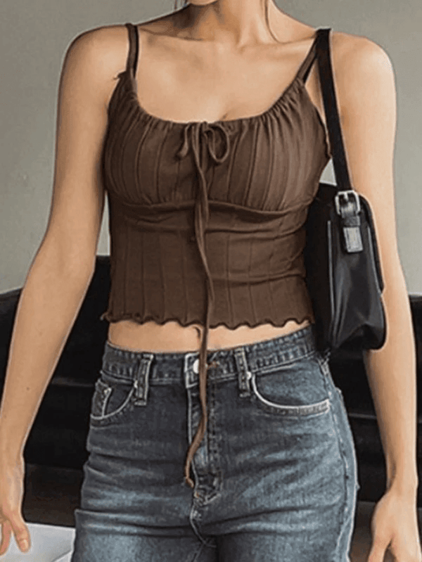 Lace Up Ribbed Crop Cami Top - AnotherChill