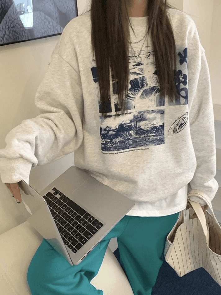 Landscape Print Crew Sweatshirt - AnotherChill