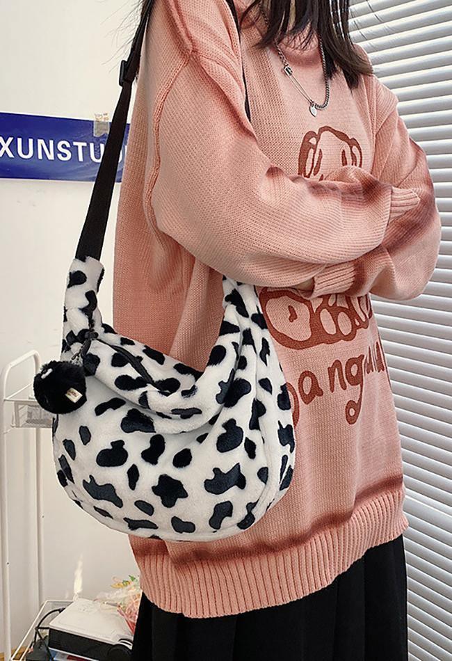 Leopard Print Fuzzy Shoulder Bag - AnotherChill