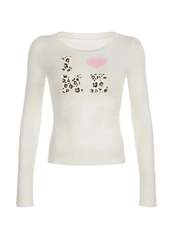 Leopard Print Letter Graphic Crew Neck Top - AnotherChill