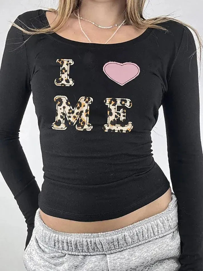 Leopard Print Letter Graphic Crew Neck Top - AnotherChill