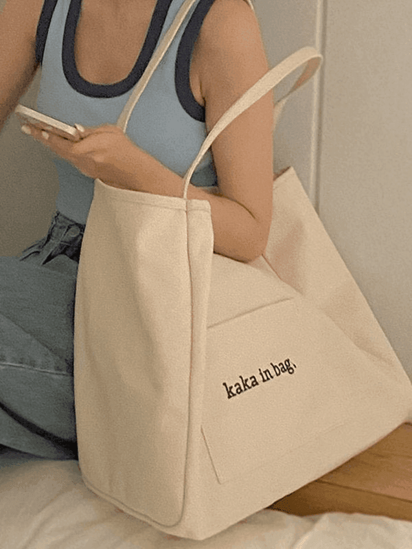 Letter Pattern Pocket Tote Bag - AnotherChill