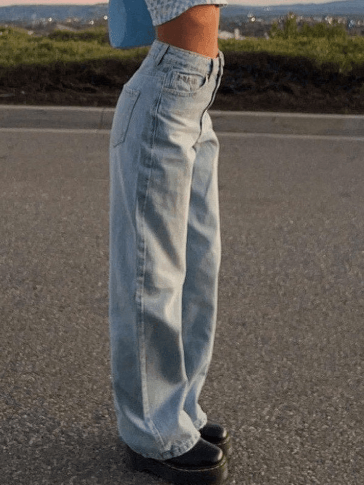 Light Blue Wash Straight Boyfriend Jeans - AnotherChill