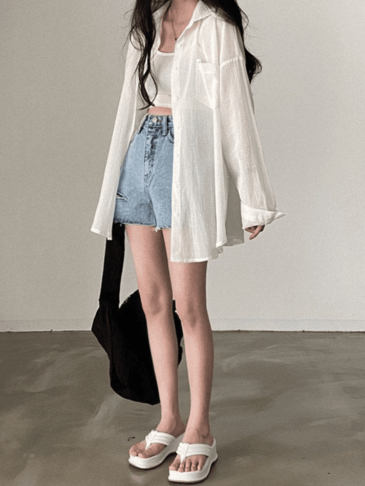 Lightweight Sheer Long Sleeve Blouse - AnotherChill