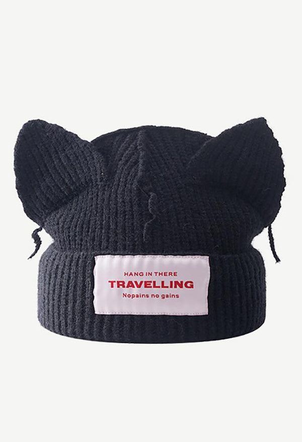 Logo Patched Cute Ear Beanie Hat - AnotherChill