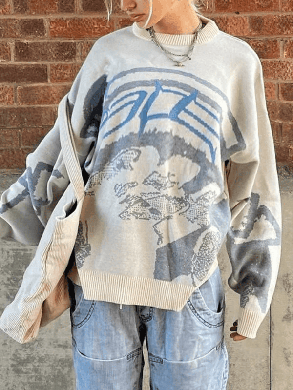 Long Sleeve Jacquard Crew Neck Sweater - AnotherChill