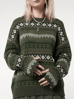 Long Sleeve Vintage Jacquard Sweater - AnotherChill