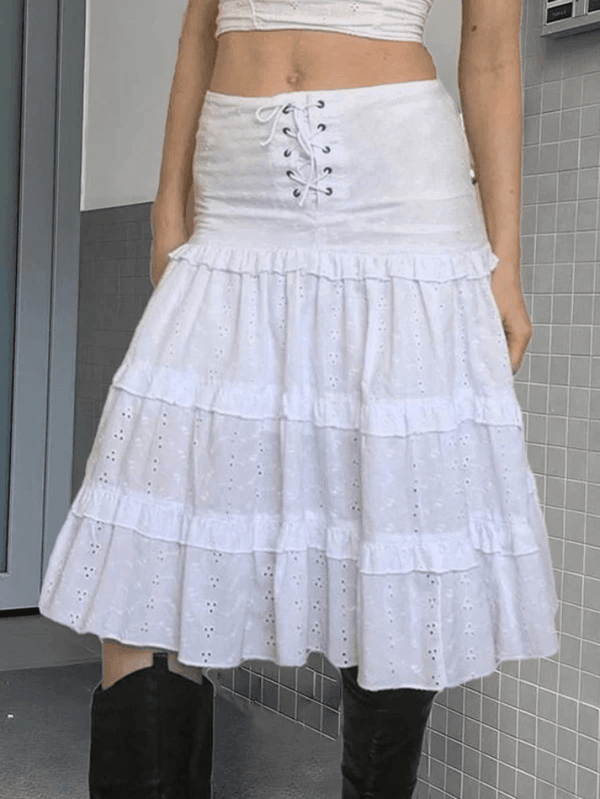 Low Waist Lace Up Cutout Midi Skirt - AnotherChill