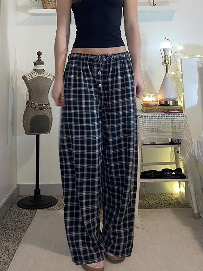 Low Waist Plaid Loose-Fit Wide-Leg Pants - AnotherChill