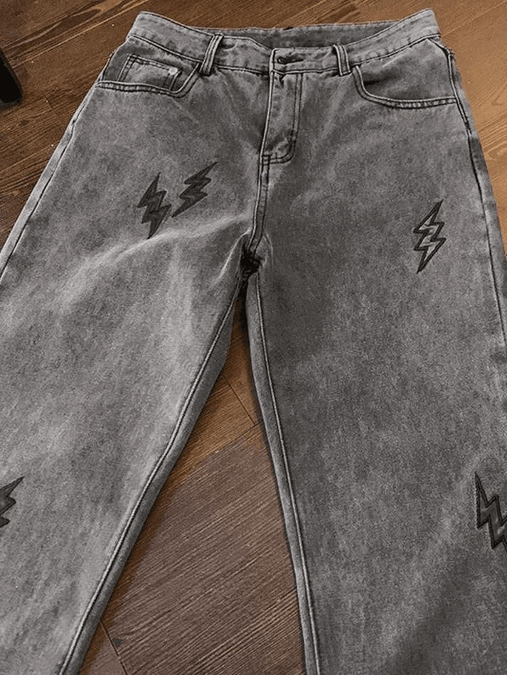 Men's Lightning Embroidered Straight Jeans - AnotherChill