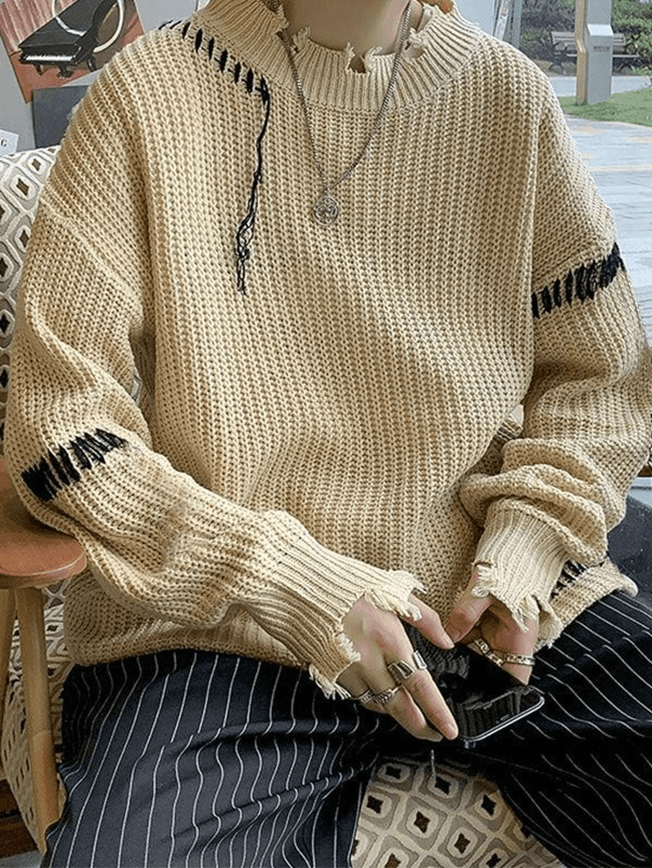 Men's Oversized Irregular Hole Sweater - AnotherChill