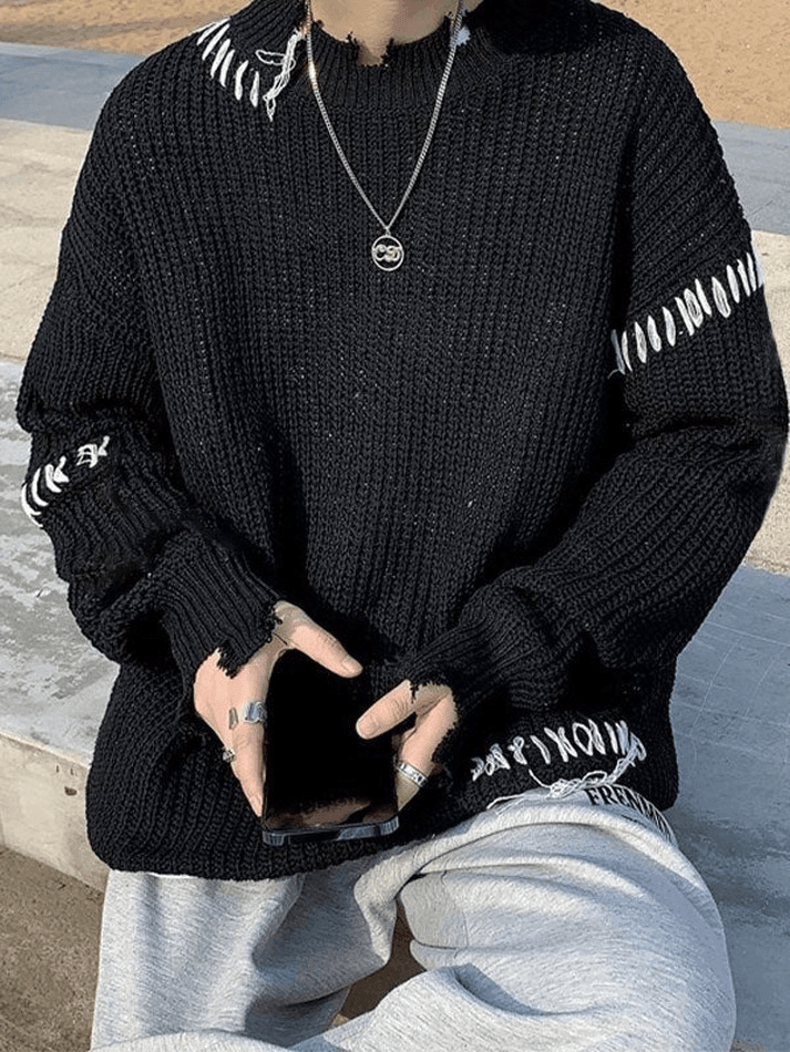 Men's Oversized Irregular Hole Sweater - AnotherChill