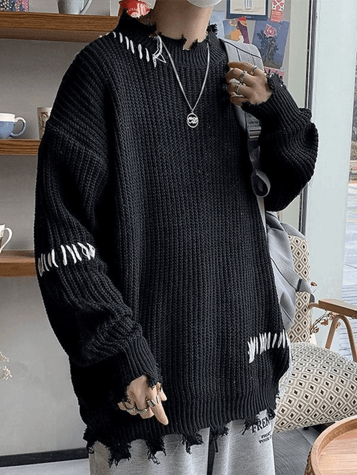 Men's Oversized Irregular Hole Sweater - AnotherChill