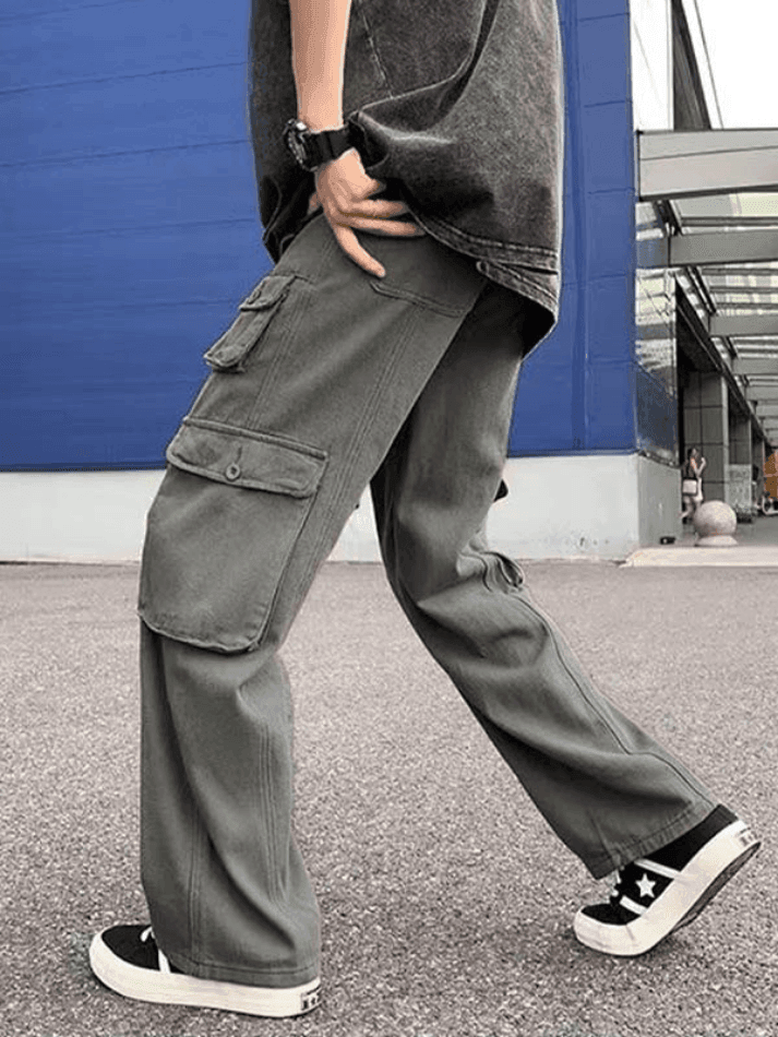 Men's Strap Detail Pocket Loose Cargo Pants - AnotherChill