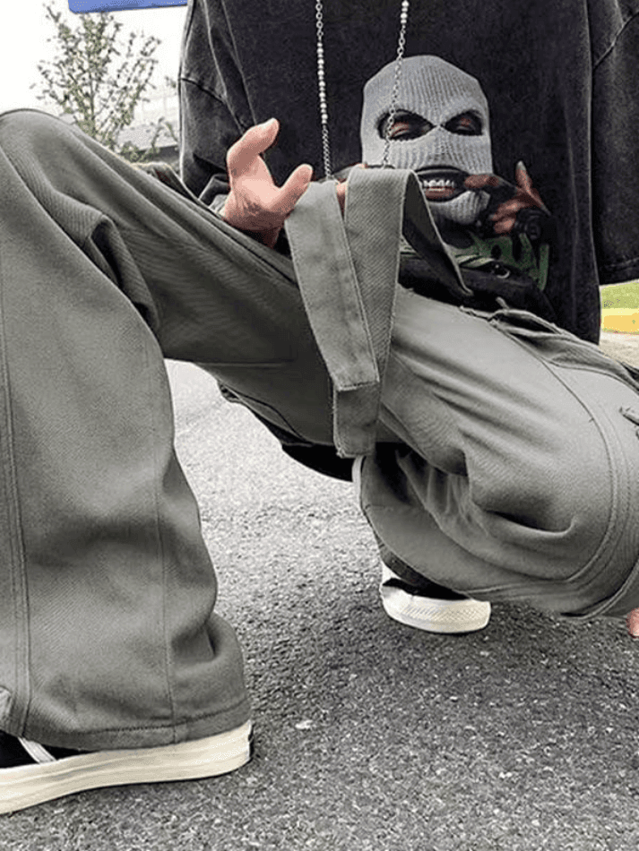 Men's Strap Detail Pocket Loose Cargo Pants - AnotherChill