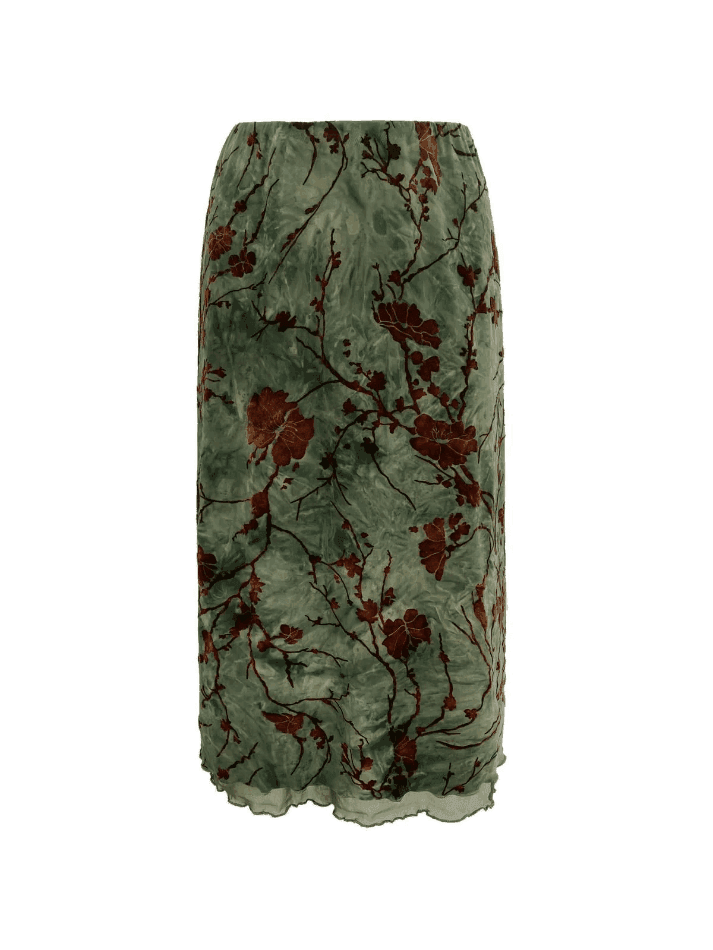 Mesh Lining Vintage Floral Midi Skirt - AnotherChill