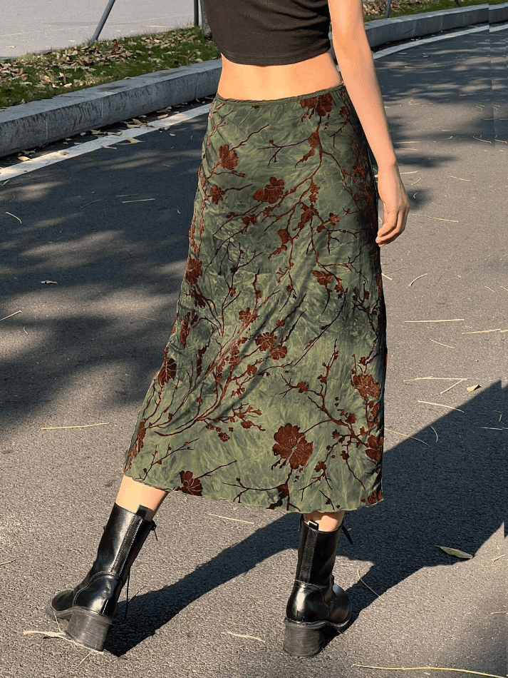 Mesh Lining Vintage Floral Midi Skirt - AnotherChill