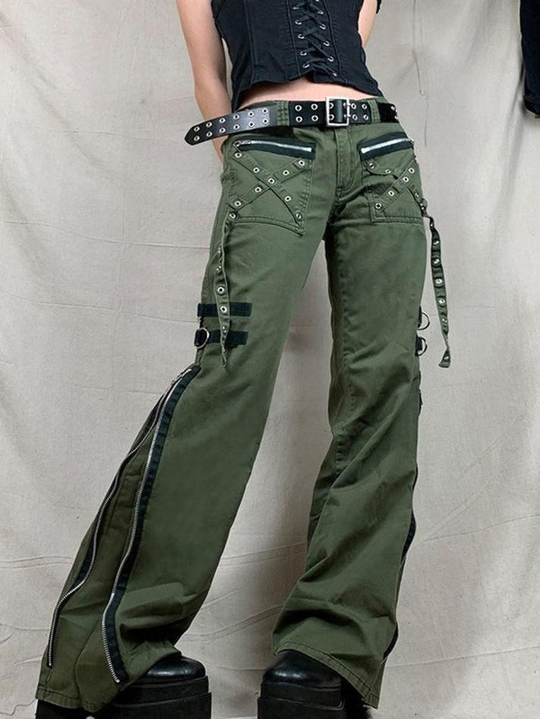 Metal Decor Zipper Cargo Jeans - AnotherChill