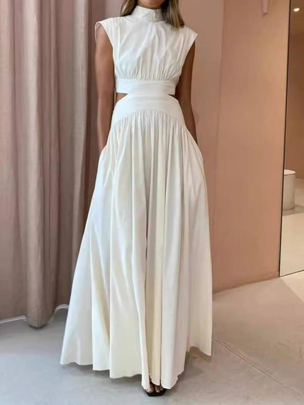 Mock Neck Cut Out Long Dress - AnotherChill