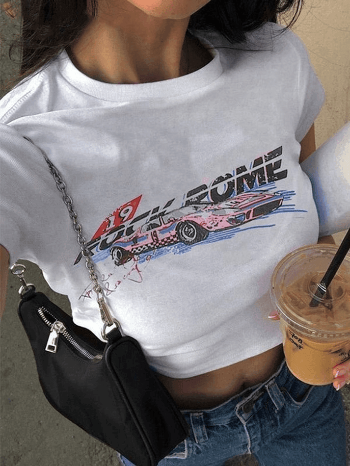 Moto Car Printed Crop Top - AnotherChill