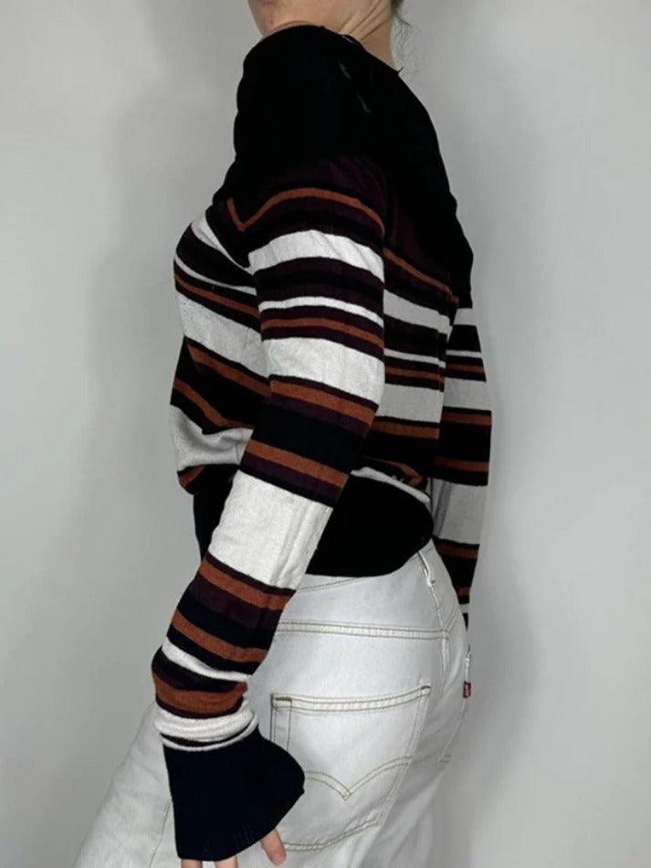 Off Shoulder Striped Print Sweaters - AnotherChill